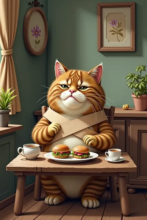 fat cat having lunch with a broken heart