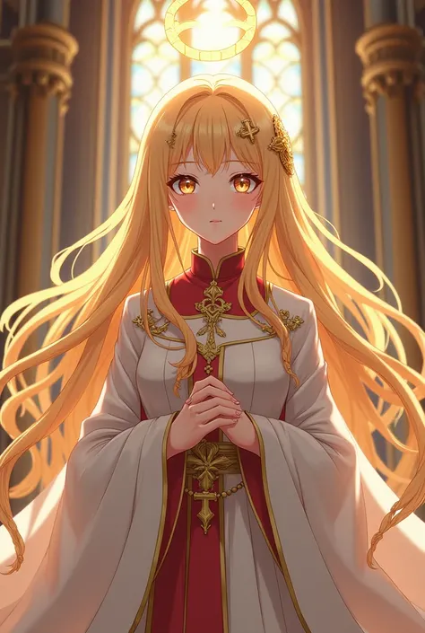  anime style。Priest。 blonde beauty。