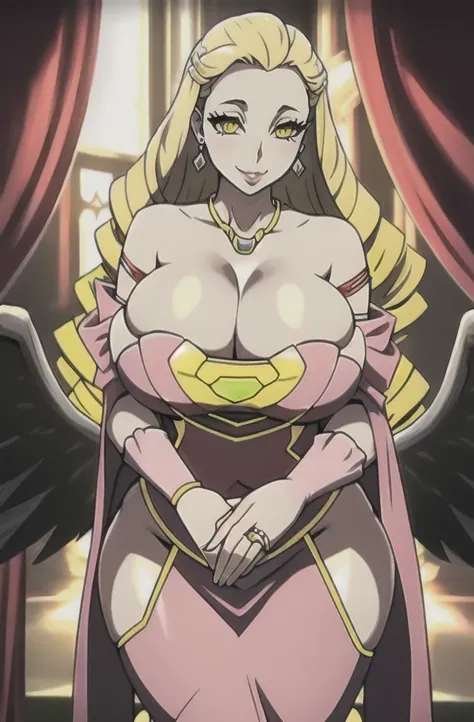 Albedo,Overlord,Big breast,busty and sultry,Cleavage,corset dress,Enchanced big breast,((eyeshadow)),((lipstic)),Curvy figure,Jewel earring,thin long sleeve Pink dress,((colored eyes)),((cat eye)),jewel necklace,long nail,((Diamond wedding ring)),light blu...