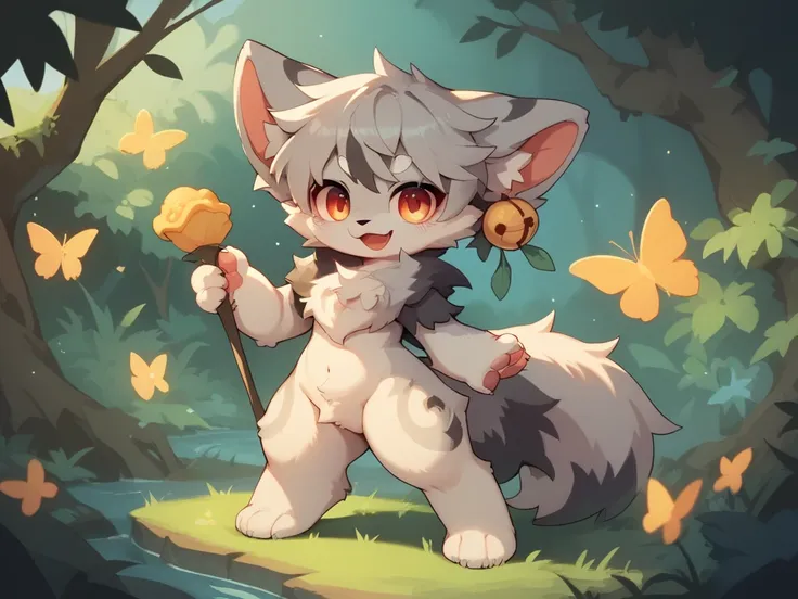   style,  style, gray hair with white fur, to participate, cute face, standing, coelho female, wild ,  fur as soft as, not, Horny girl ,「butter」「give butter」,  In the forest ,smiling face,droopy ears,  my mental age is , female,  full body cap,  female bod...