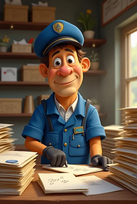 Postman Pat ,  prepares letters and packages as usual.