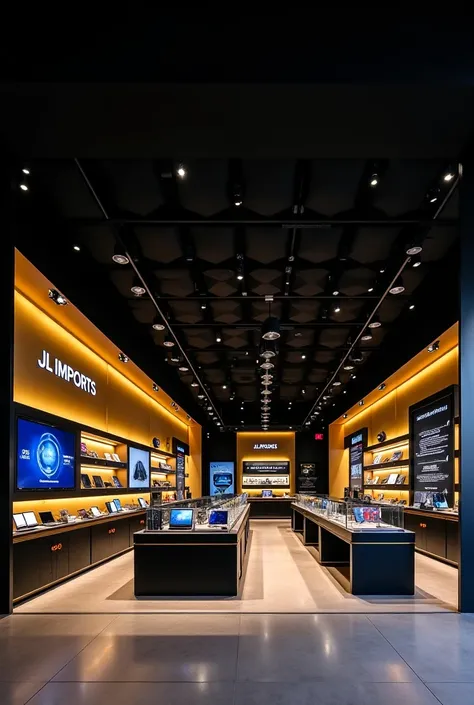 Visual ID Cell Phone & Electronics Store 
Name of the store JL IMPORTS IN THE CITY CENTER LOJA Brasil Gold and black 