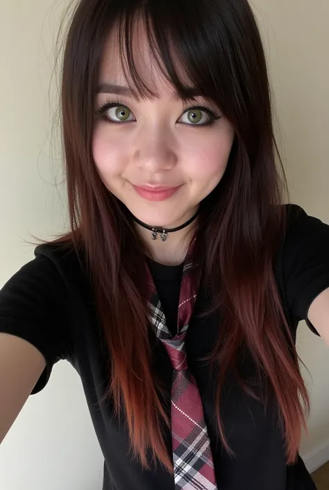 amateur photography, Deleted hacker forums posted on WhatsApp r /me_ irl Taken with Android Poor quality Clear photo . selfie from below , A young woman with long hair,  straight and dark with reddish tones ,  inspired by Avril Lavigne and Liz Vicious .  S...