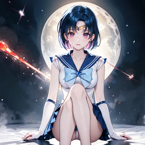  Masterpiece,  top quality,  high resolution,  one girl, anime sailor moon、 Sailor Mercury、 Detained by Black Moon on the enemy side and brainwashed、The appearance has begun to change suspiciously、 turning into vampires 、whole body、 can't move due to restr...