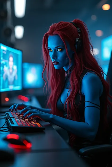 Mystique from the X-Men doing live games