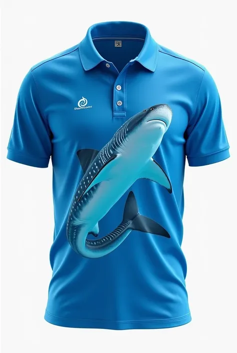 polo shirt for sk council. blue white or more but blue color dominant. whale shark tail could be seen as well. SK logo. Name.