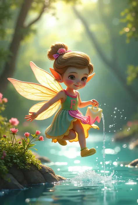 Create the Lavaninha Fairy, The fairy who washes clothes in the blink of an eye. Put the letter F on the fairy's uniform.