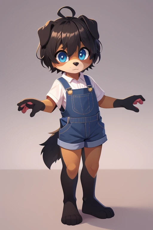 Furry Bernese mountain dog, forelimb, Legs, Standing Shota boy, Overall whitehead, Arms, Body and legs，Blue-black pattern all over the body，pink flesh pads, eyes and pupils blue, Furry, No clothing, Two ears