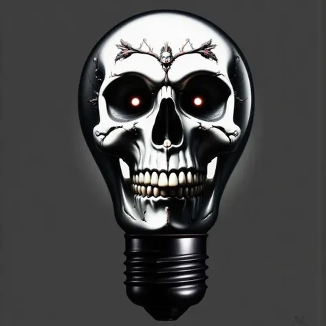 Picture a glass light bulb inside that glass there's a skull.  make the image come to life and light up