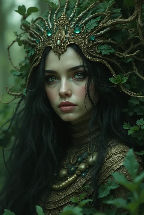 a beautiful, powerful, and serene Earth Mother figure, Greek mythology, echidna-like features, highly detailed and realistic, 8K, photorealistic, masterpiece, dramatic lighting, moody color palette, lush and verdant background, intricate textures, flowing ...