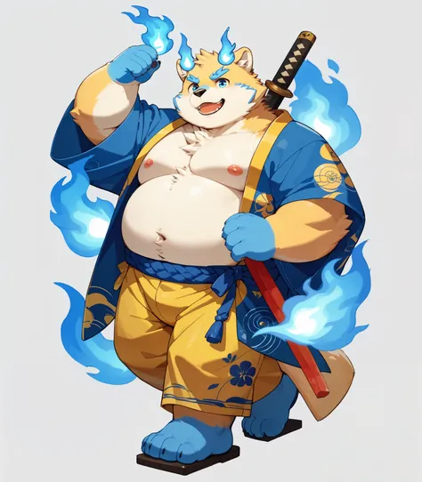 furry ,solo ,overweight,foot,botailang,,botailang,paw,blue foot,blue hand,blue fire