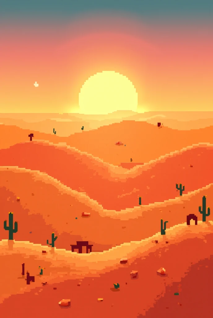 Pixelated Egyptian desert with clear sunset
 sky