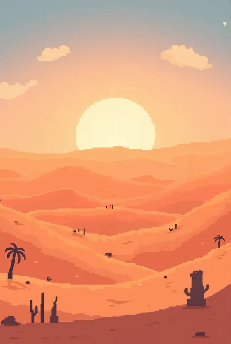 Pixelated Egyptian desert with clear sunset
 sky