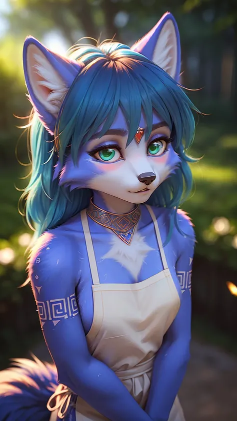 ((krystal)), Star Fox-Krystal, lovable,     green eyes, (((    long blue hair 1  .3))), Decollete, anthro, blurred,  detailed Fluffys fell,    detailed face  , (Fluffy),     1 girl, ,woman, Goth,     green eyes, Undercut,   ultra-realistic 8k CG    ,     m...