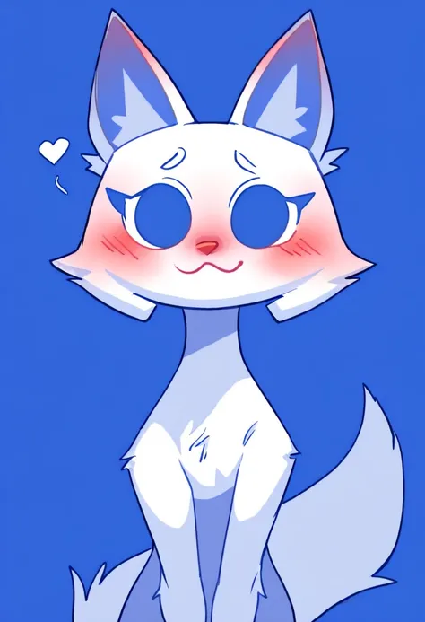  masterpiece,  league player , clyde_discord, 1 ,  alone,  looking at the viewer , Blush, to smile,  blue eyes,  simple background,  animal ears ,  mouth shut, tail,  upper body,  Fox ears, :3, fox tail, blue background,  hair, blue theme, flat heart