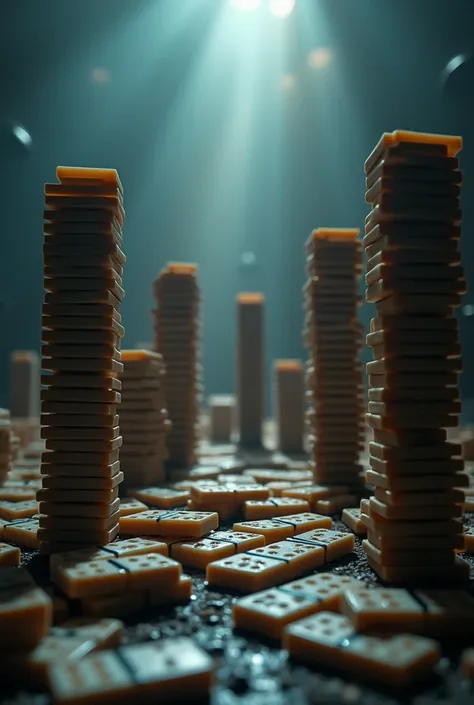 Make a cinematic image of dominoes