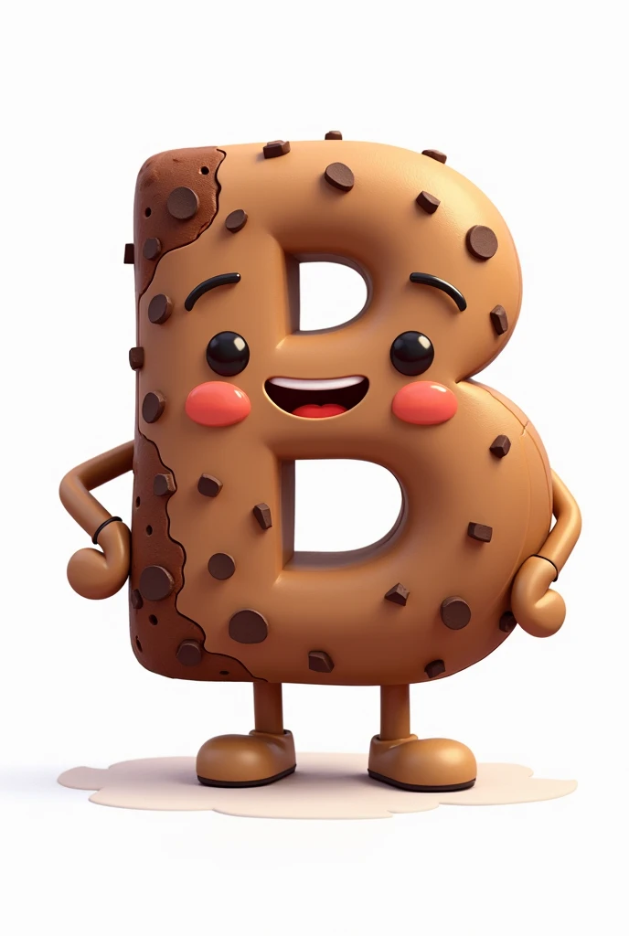  white background, A mascot, With the Letter B with legs arm, em forma de brownie 