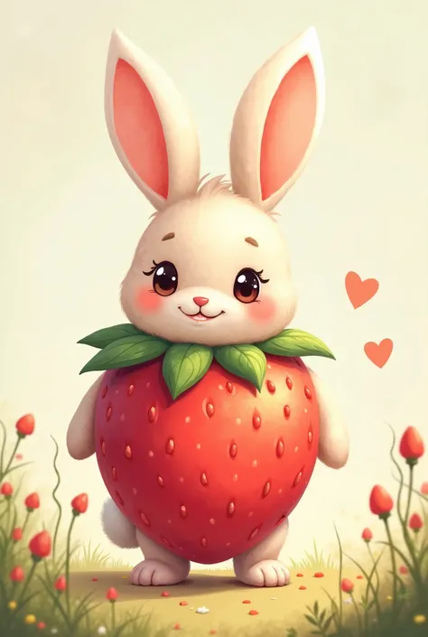 Cute bunny cartoon wearing a strawberry costume