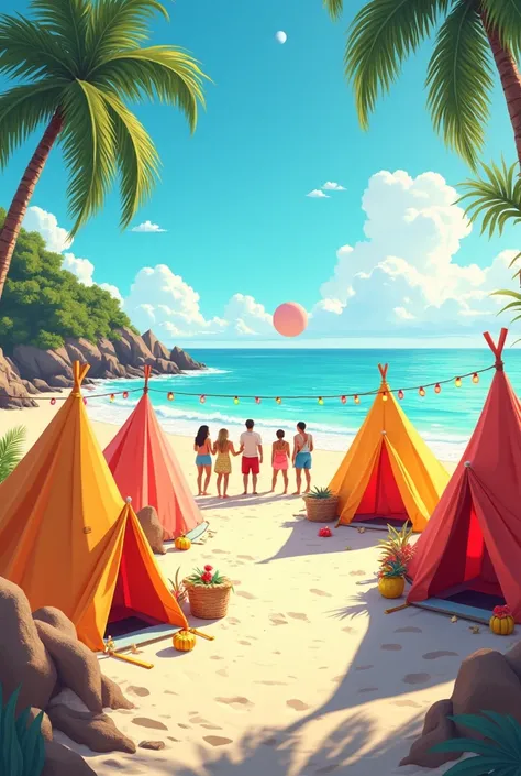 Invitation for birthday on the beach with tents 