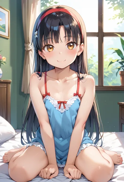 (( top quality)), (( Masterpiece)), (be familiar with),  perfect face,  indoor, bedroom,  watching viewers,
One woman,  Yukiko Aikina,
開いた口,  ecstatic expression, blush, smile,
 small tits,  flat chest, Young girl,  lori,  s,  girl,
 long hair,  long hair,...