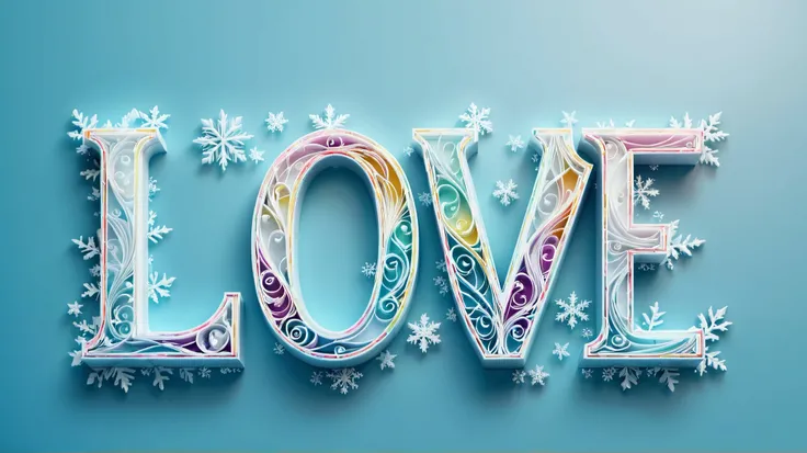   Font design text symbols  "Love", 创意source 设计Love, source ,  Detailed translucent pens 、 Winter Theme、 Very detailed bright color 、 abstract background 、 Tangled and extremely detailed description of intricate details,     masterpiece,   beautiful.  Real...