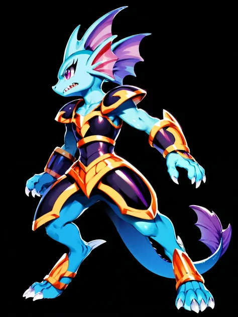 Anime, ((anime style)), solo drawing, solo, Three-Quarter view, ((Solid Black Background)), ((vivid purple eyes)), ((draconic ear frills)), ((head fin)), ((tall figure)), ((digitigrade legs)), ((digitigrade feet)), ((highly detailed anime style)), clean li...