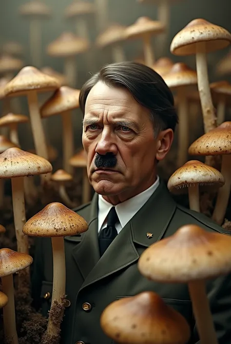 Make Hitler with several chicken mushrooms around 