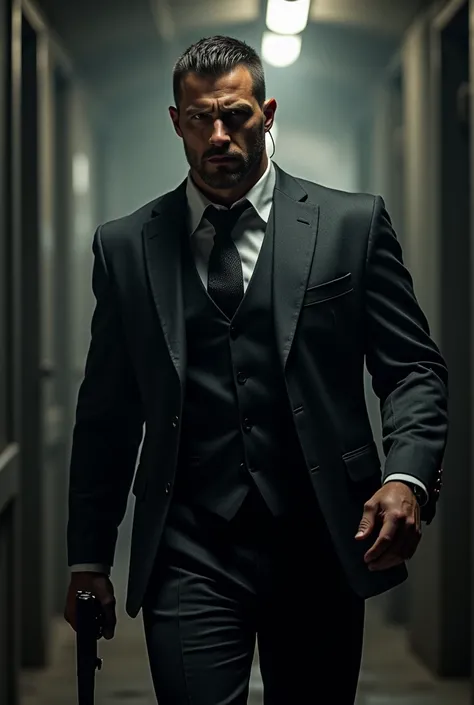 no make a spy that has muscles but still has a suit and a goatee 