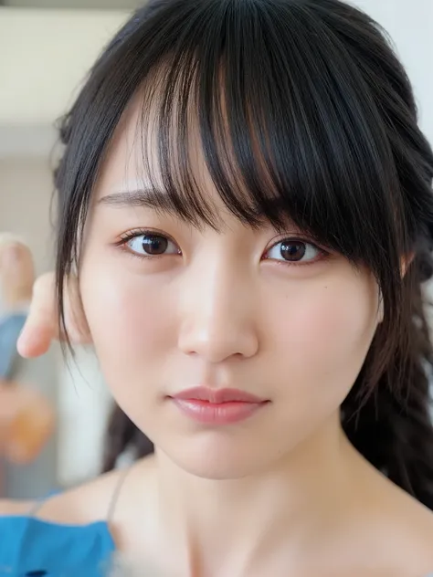 Pigtails,(( twin tails)), waves, ( upper body裸:1.2), upper body, Small eyes, Makeup ,(surprise eye :1.1), ( false eyelashes :1.2)