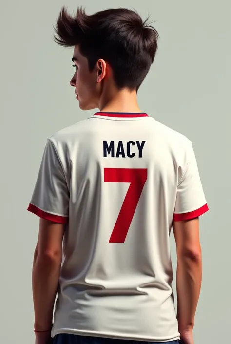 Macy is wearing the Real shirt and has the number seven taken from the back