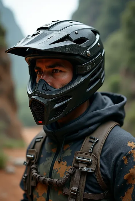 man wearing a full-face motocross mask