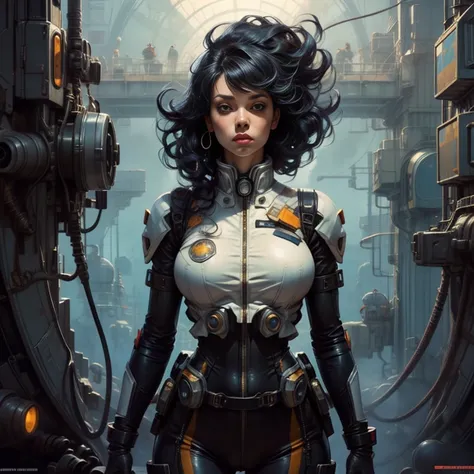 Beautiful and sophisticated woman in tight clothing, An erotic, form-fitting, semi-transparent pilot suit、a giant Mecha pilot、The background is a Mecha factory、Very sophisticated、realistic、8k、Cinema Lighting、Intricate details、Dramatic composition、Dynamic p...