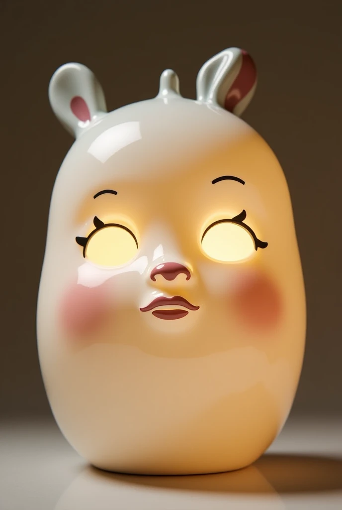 A glazed ceramic lamp that looks like a doll's face