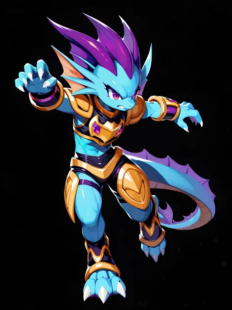 Anime, ((anime style)), solo drawing, solo, Three-Quarter view, ((Solid Black Background)), ((vivid purple eyes)), ((draconic ear frills)), ((head fin)), ((tall figure)), ((running pose)), ((digitigrade legs)), ((digitigrade feet)), ((highly detailed anime...