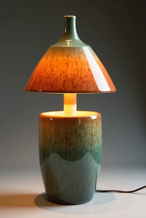 A glazed ceramic lamp that looks like a well