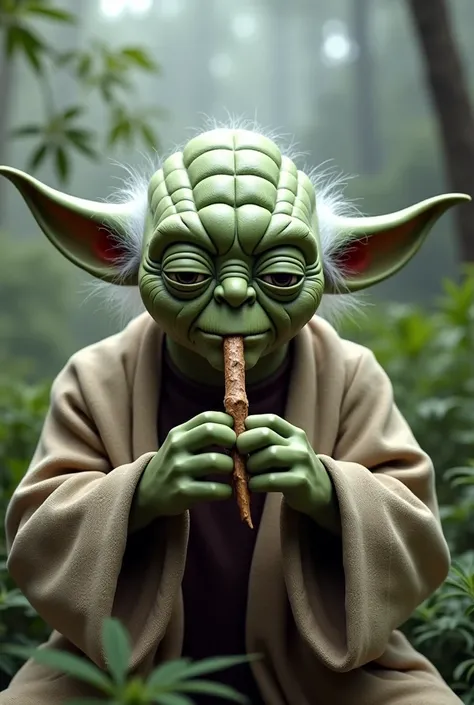 yoda smokes a big joint of weed (Best cinematography: 1.2), (Extremely detailed image: 1), (Masterpiece: 1.2), (Best quality), (Super detailed), (Ultra high resolution), (Best work of art), 8k, wallpaper, extremely detailed facial features