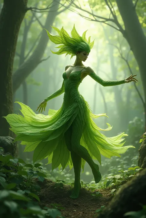 a leaf woman beautifully dancing