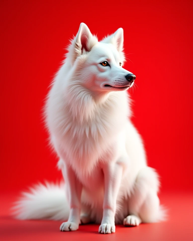 Dog white in red beautiful 