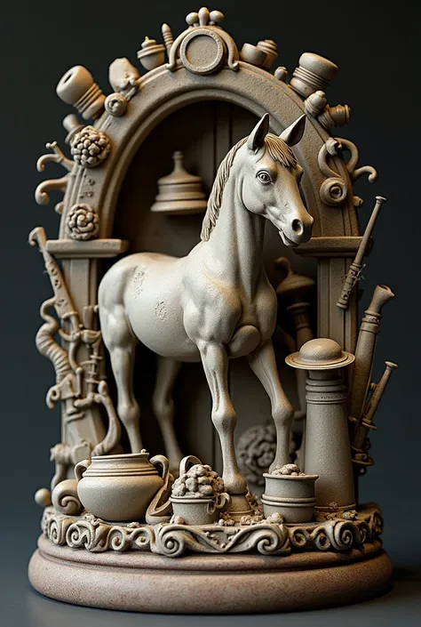 A trinket with various objects on it resembling the horse in the game Last of Us from ceramics