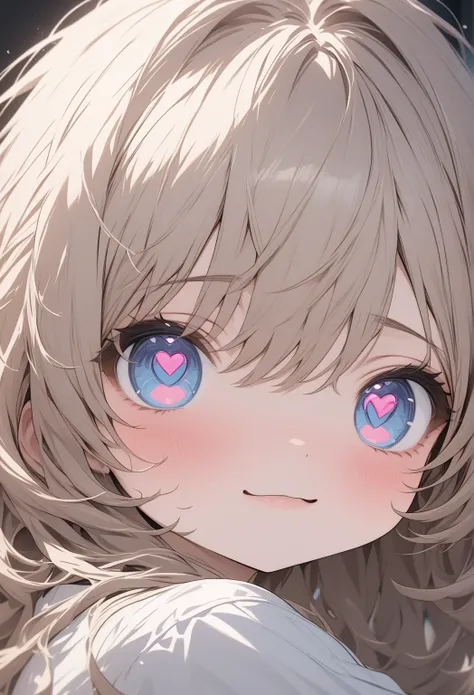 close-up of face, cute chibi girl in love for the first time, pupils are heart-shaped, panic expression, heart is pounding, about to faint, ultra detailed, absolutely resolution, masterpiece