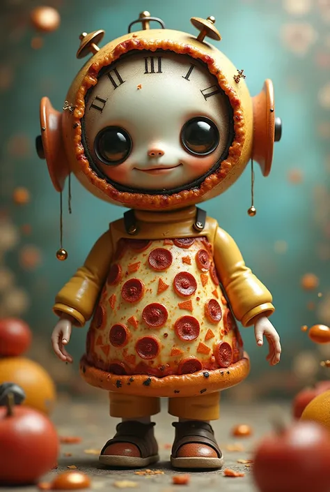 Would you like a doll with a clock head and a pizza body,