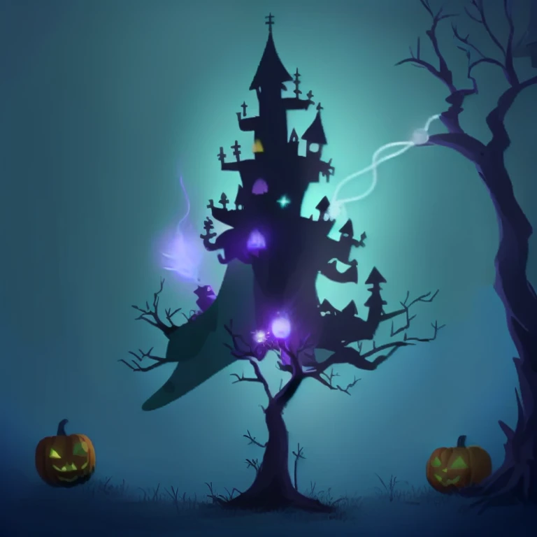 ((there is a cartoon image of a halloween tree with a light wisp)), scary tree, ghostly spirits, halloween tree, (halloween wallpaper with ghosts), ghostly ghost, ghosts theme, ghastly, ghosts, background artwork, ghostly particles, cute funny ghost, mobil...