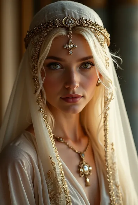 A pretty blonde Arabian woman with a veil in a veil