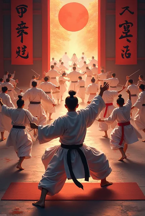 Generate an image celebrating s of a martial arts school