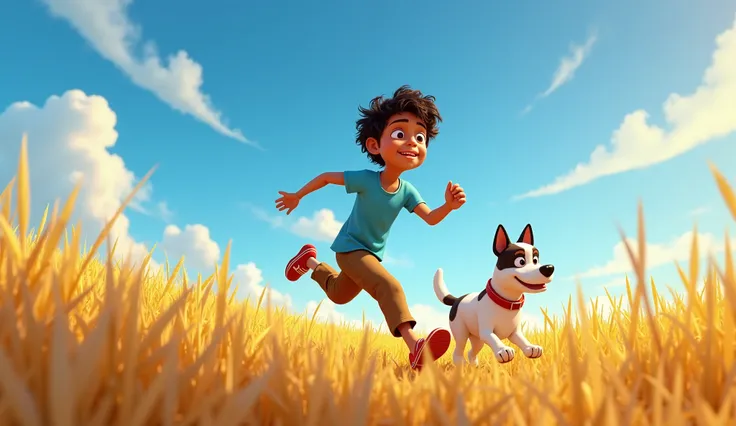 Animation style: Pixar-inspired, rich in depth and emotions.  The villagers were proud of Vivaan’s hard work. The shopkeeper gifted him new books, and his teacher promised to support his education. a pixar character Vivaan smiled and said, 'Dreams come tru...