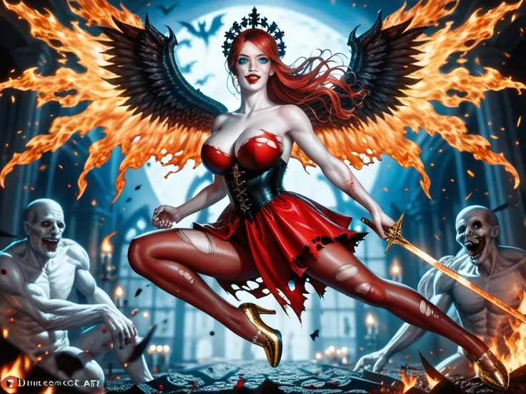 Ana Maiden of Death, sorceress, Master of Shadows, Guardian of the World of the Living, Naked posing with her weapons,  Extending its wings,and adorned with legendary gems, Bloody Lady,(Necromante1 design),(Epic art style),(((sensual art style1,9))),(Strai...