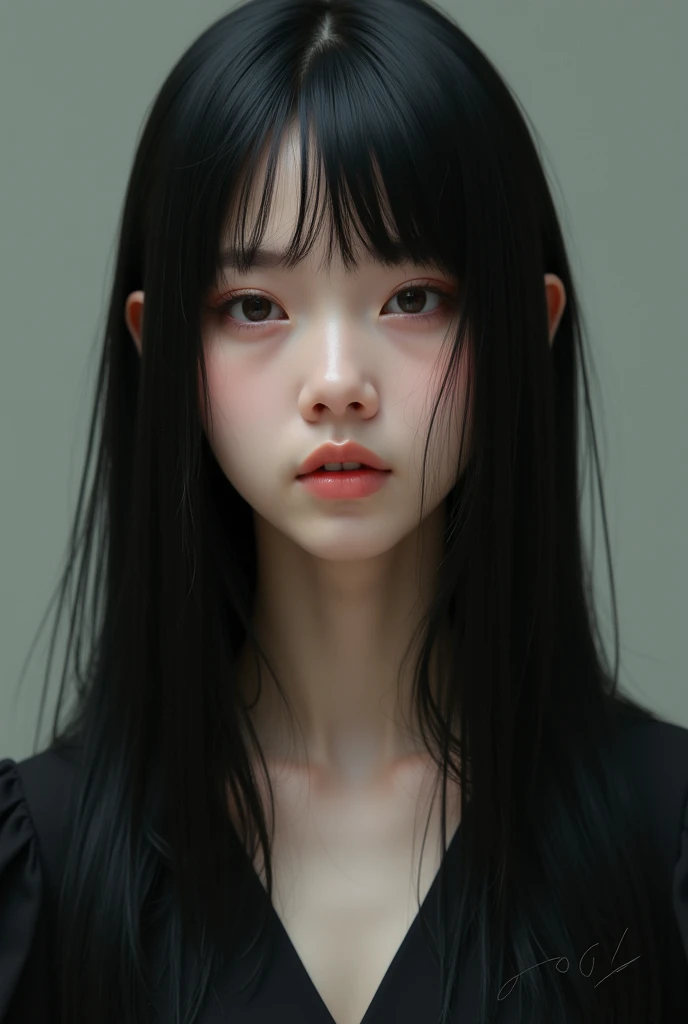  a woman with straight black hair  