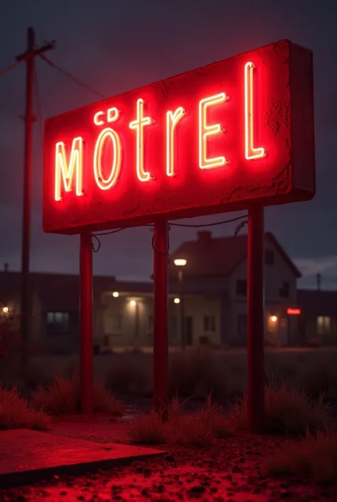 red neon motel sign that reads: Äntro ,  realistic style , serif typography, worn texture
