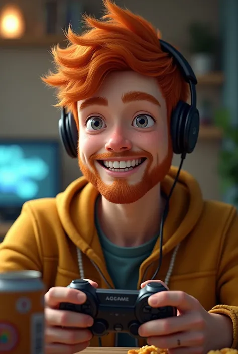 A man thats in his 20's, he is ginger but getting bold 
He likes video games and little s