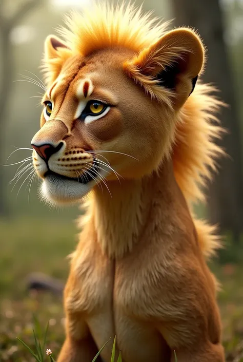 A  blond girl turning into a lion